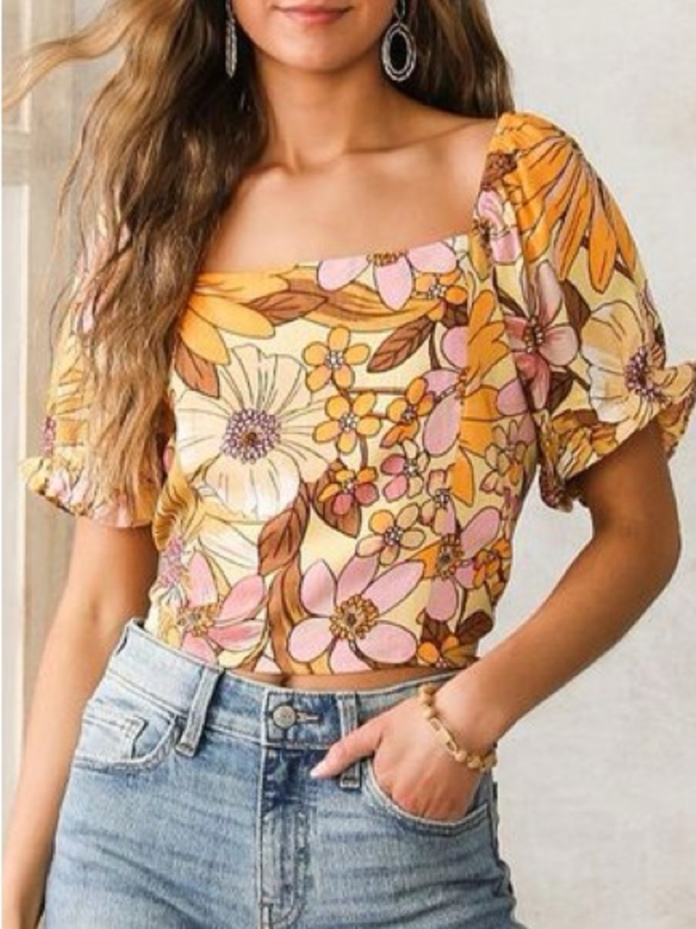Angie Vintage Floral Cropped Top